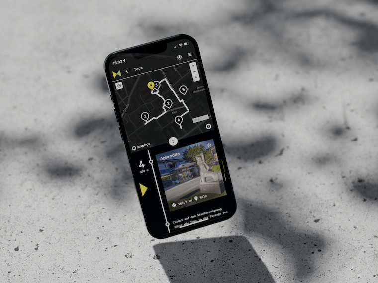 Die neue Web-App mit Karten und Routen zu Kunst und Bau: www.kunstundbau.nrw. Foto und Gestaltung: schunck dölker