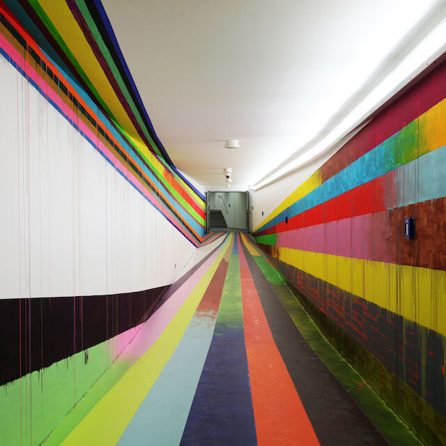 Eines von 33 vorgestellten Kunst-und-Bau-Projekten: „DIEDRITTEDIMENSION“ von Markus Linnenbrink in der Justizvollzugsanstalt Ratingen.